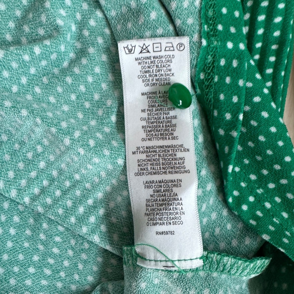 Adrianna Papell Green Polka Dot Ruffle Neck Long Sleeve Blouse Top‎ M - Picture 6 of 9